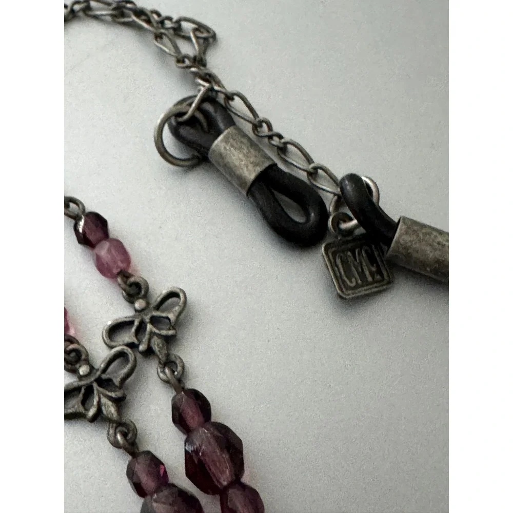 CMC Click My Cords Purple Beaded Eyewear Chain Silver Bow Accents Glasses Cord